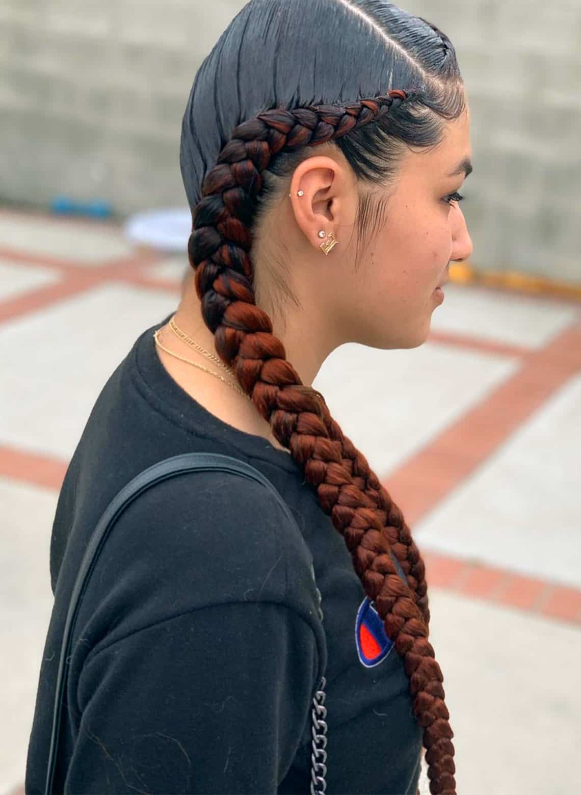 woman with french braids