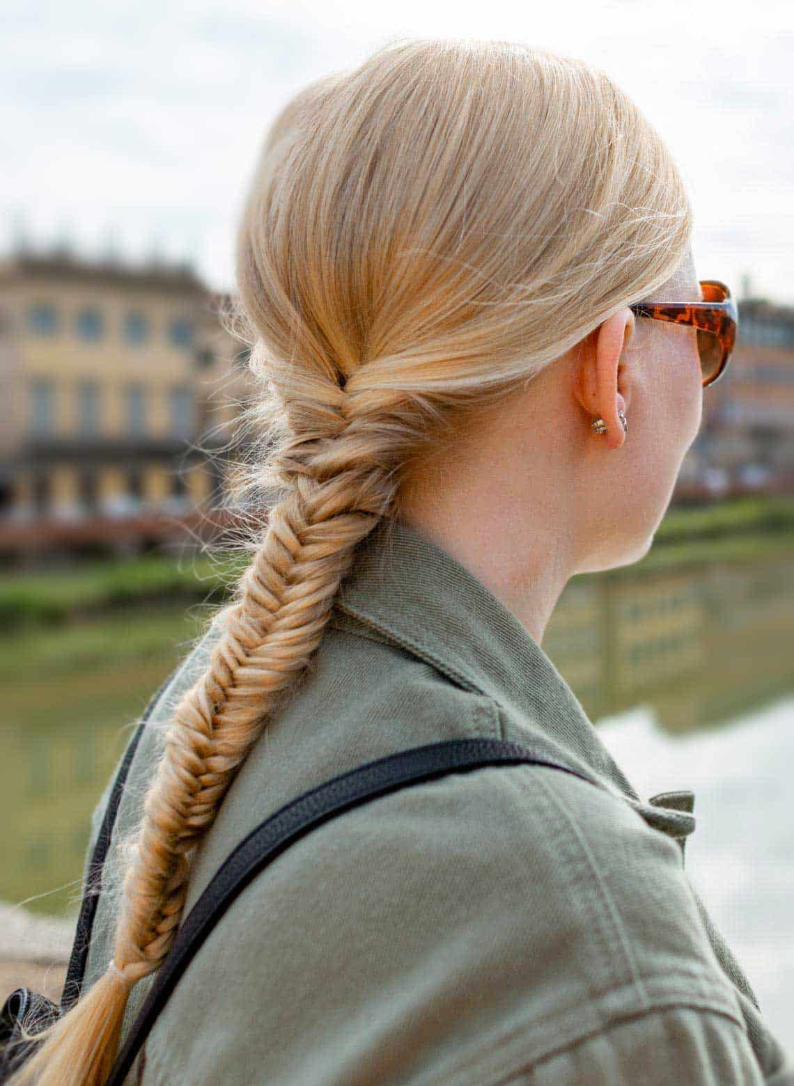woman with fishtail braid