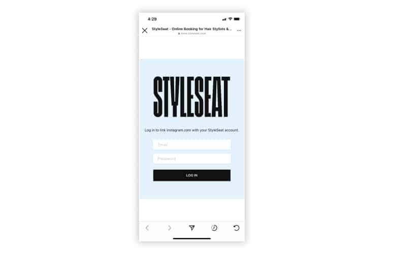 StyleSeat Instagram login page