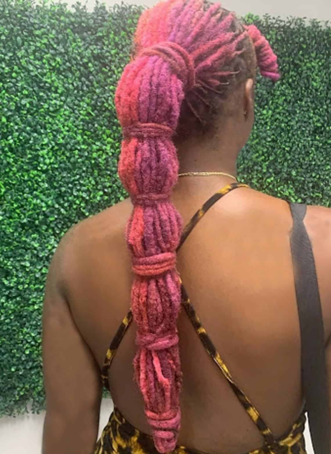 woman with long bubble braid