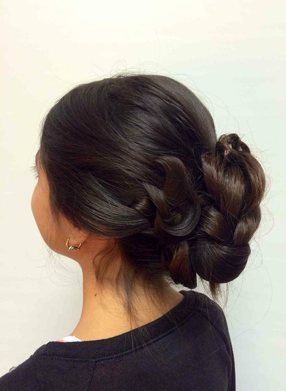 woman with low braided updo