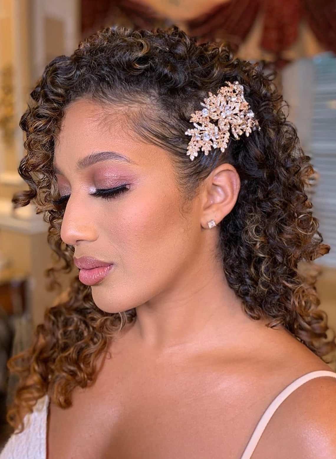bride with side swept curls