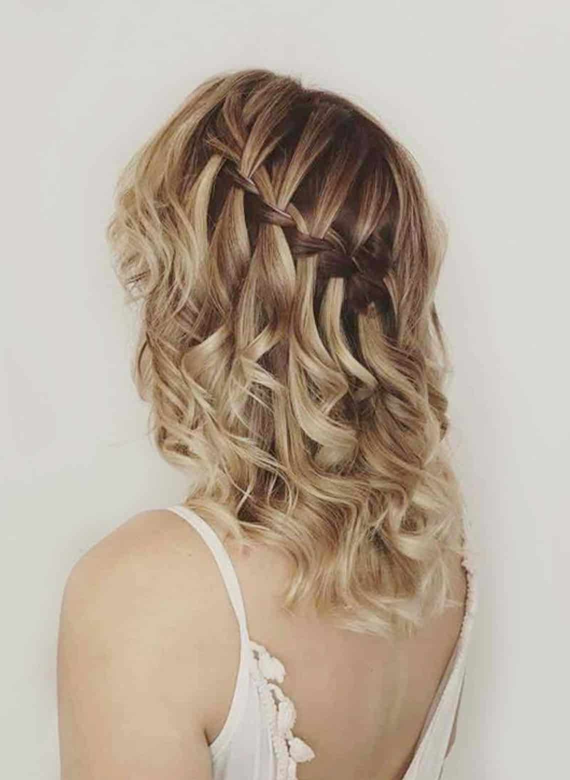 bride with waterfall braid