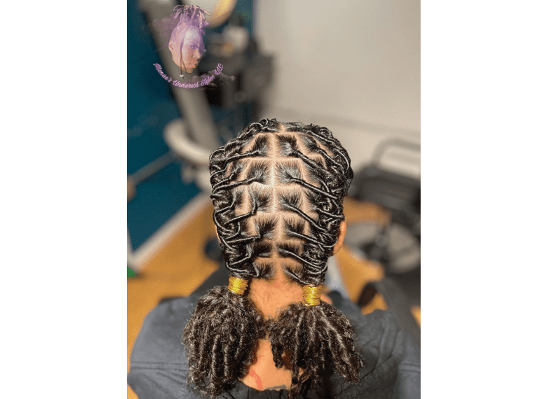 natural hairstyle locs with golden wraps