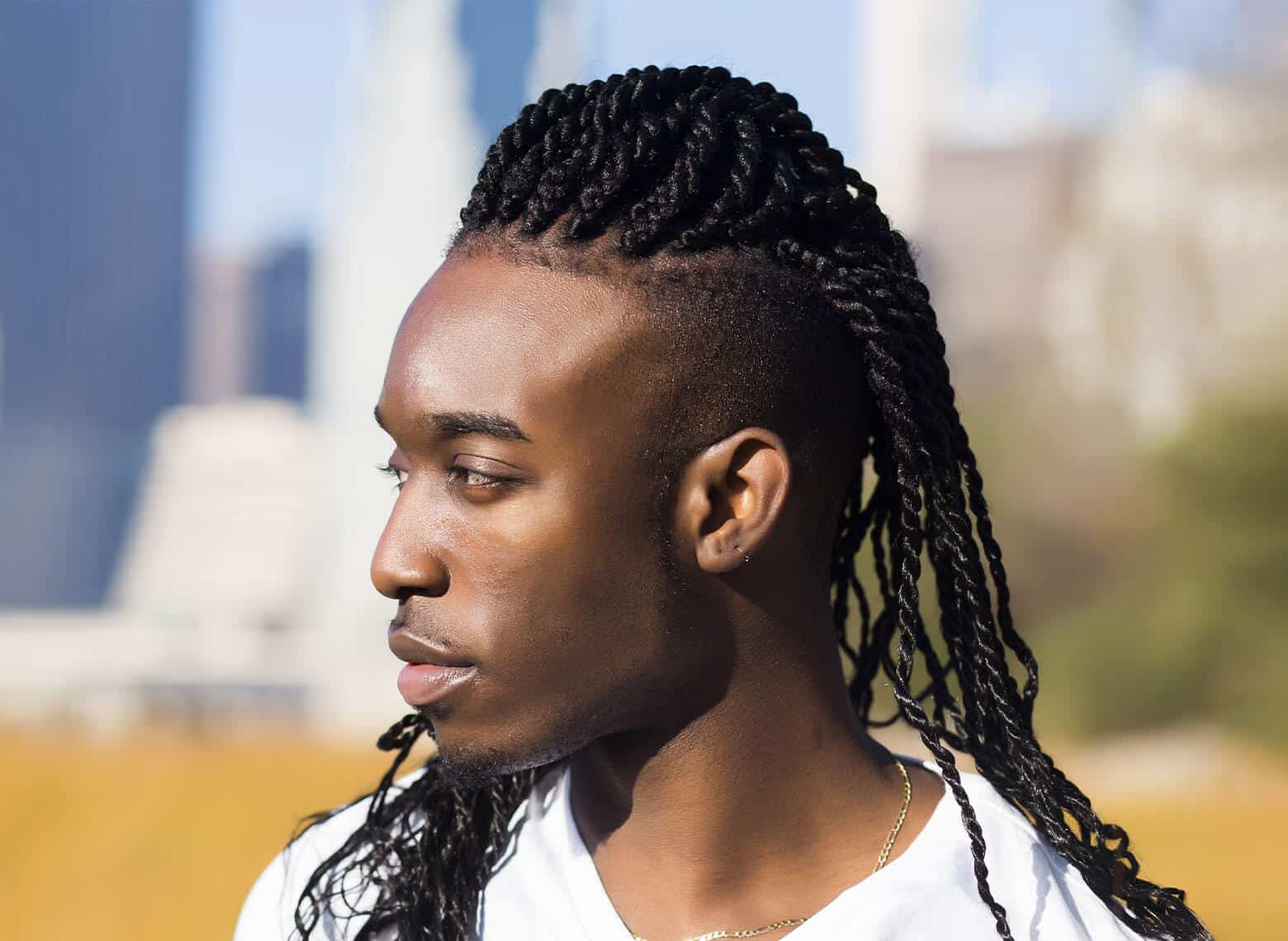 man with long two strand twists
