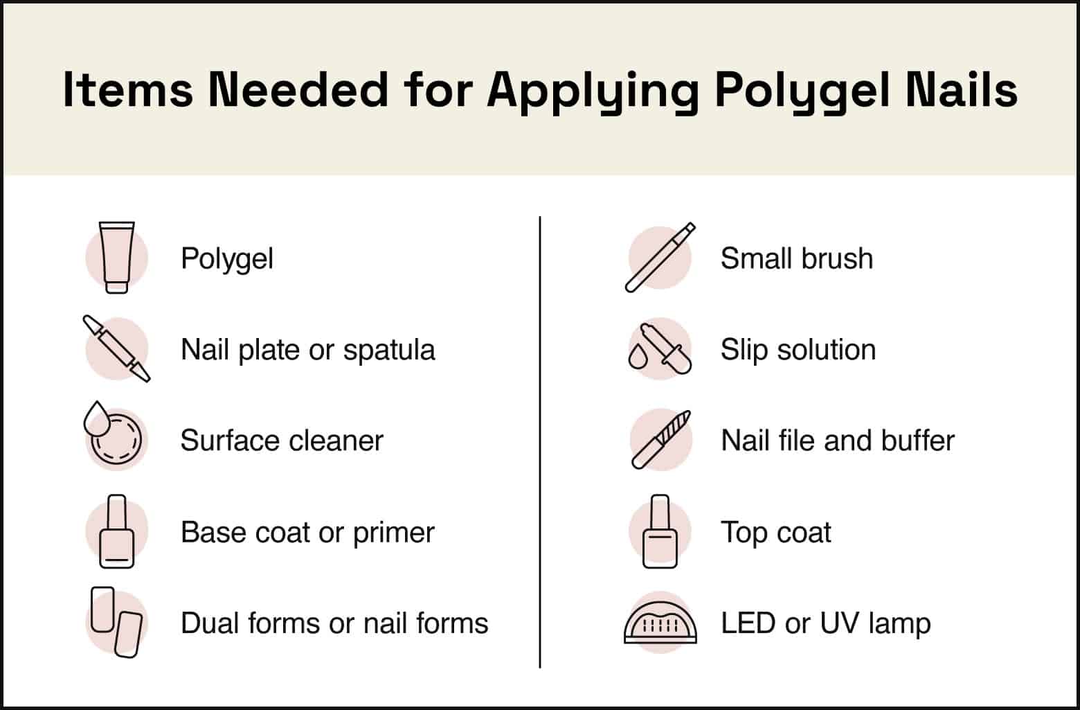 items needed for applying polygel nails