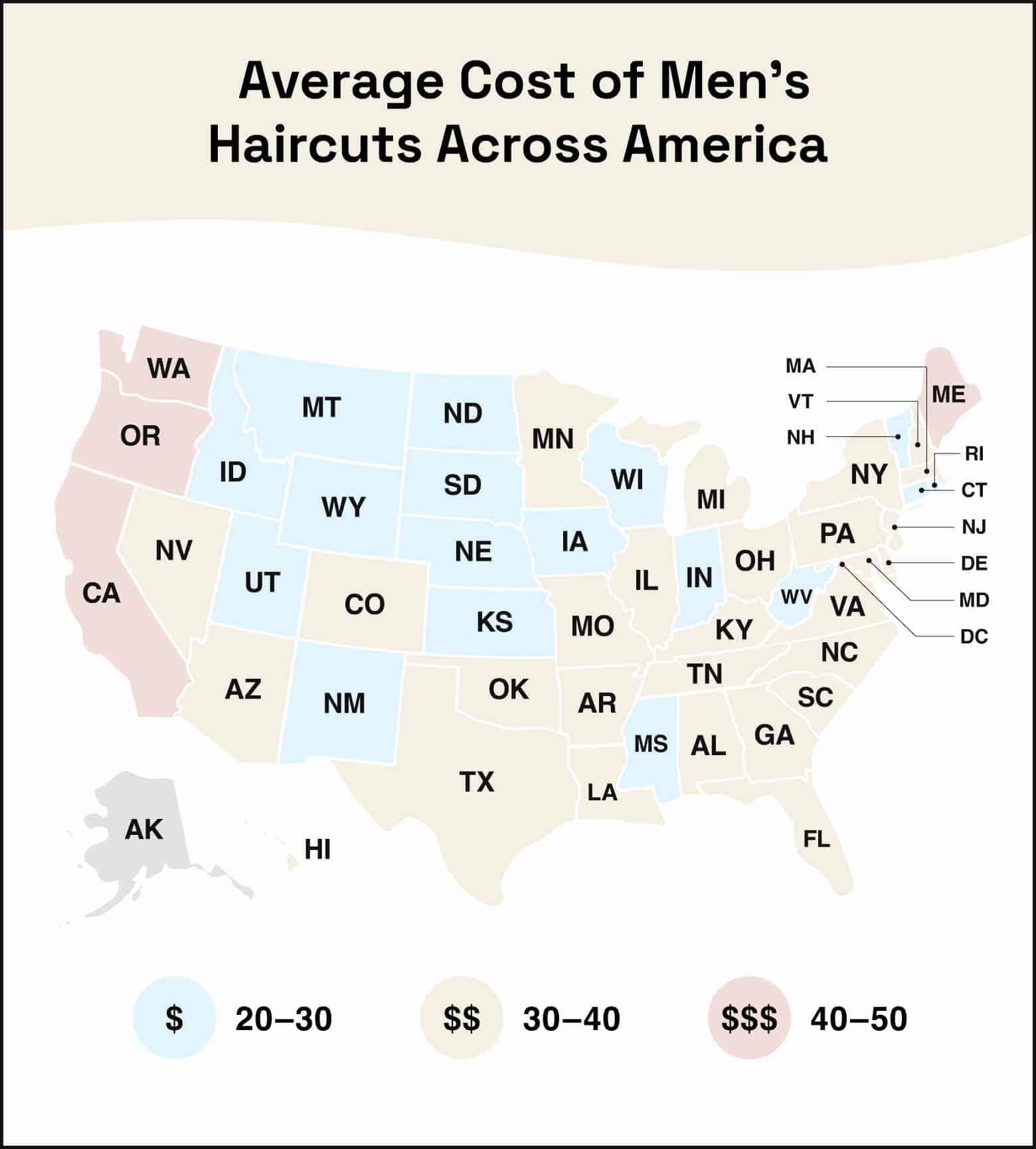 map showing the cost of men’s haircuts in america