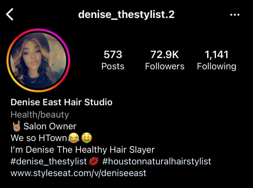 Screenshot of Denise The Stylist Instagram profile