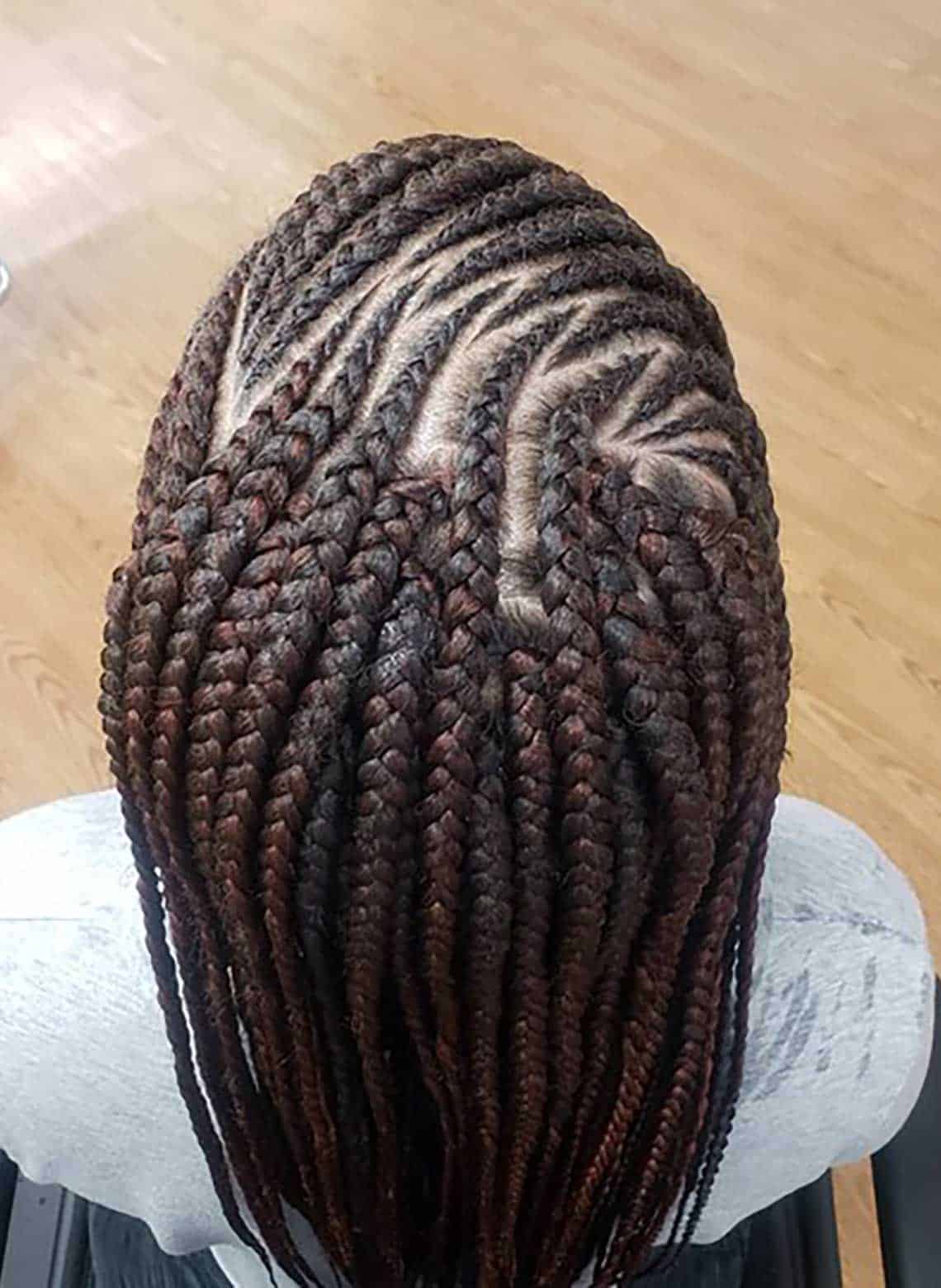 top view of person with lemonade braids