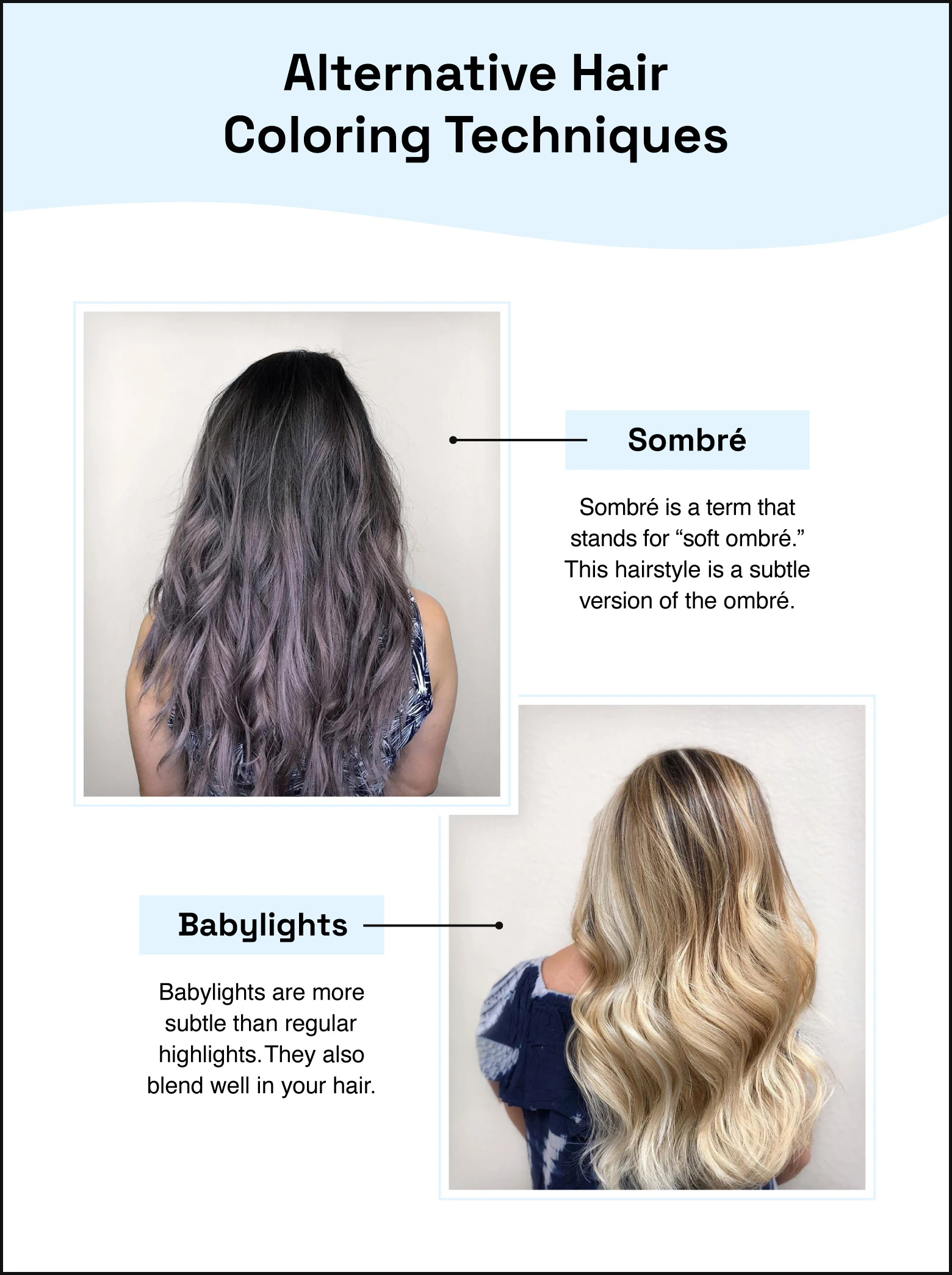 photos and descriptions of sombre and babylights hair coloring techniques