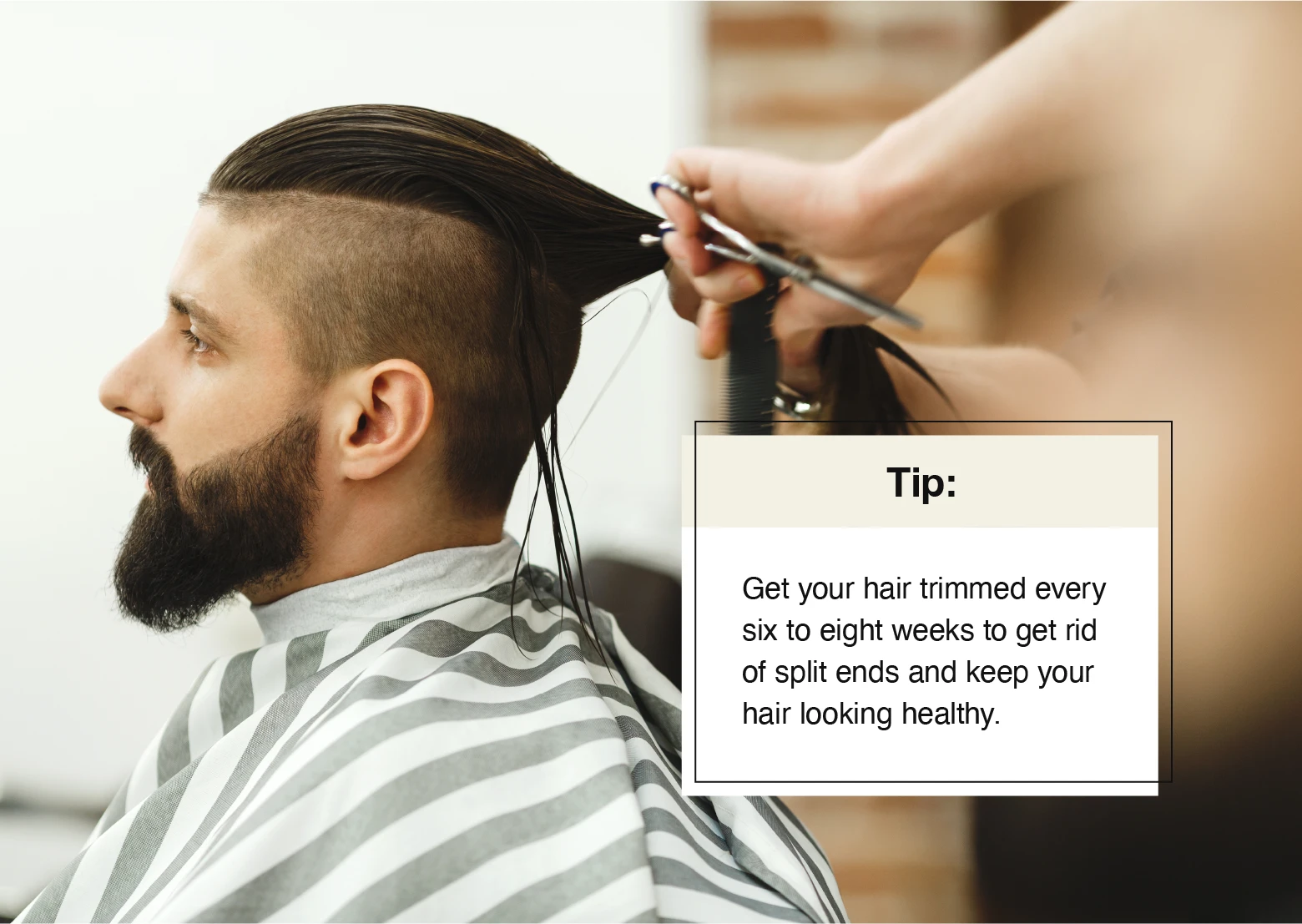 Get your hair trimmed every six to eight weeks to get rid of split ends and keep your hair looking healthy when you grow out your hair.