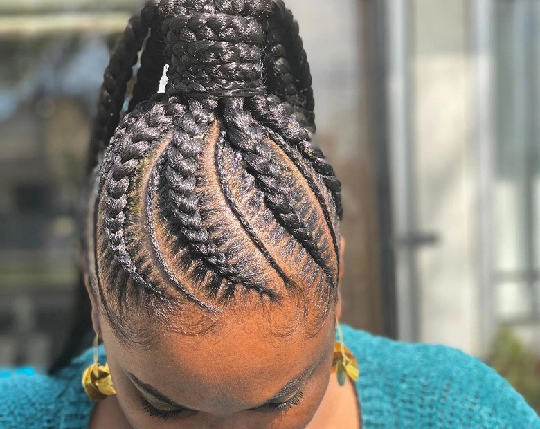 spiral and swerve stitch braids into a ponytail 