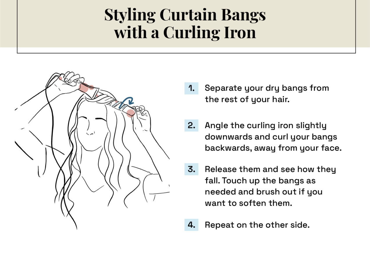how to style curtain bangs curling iron