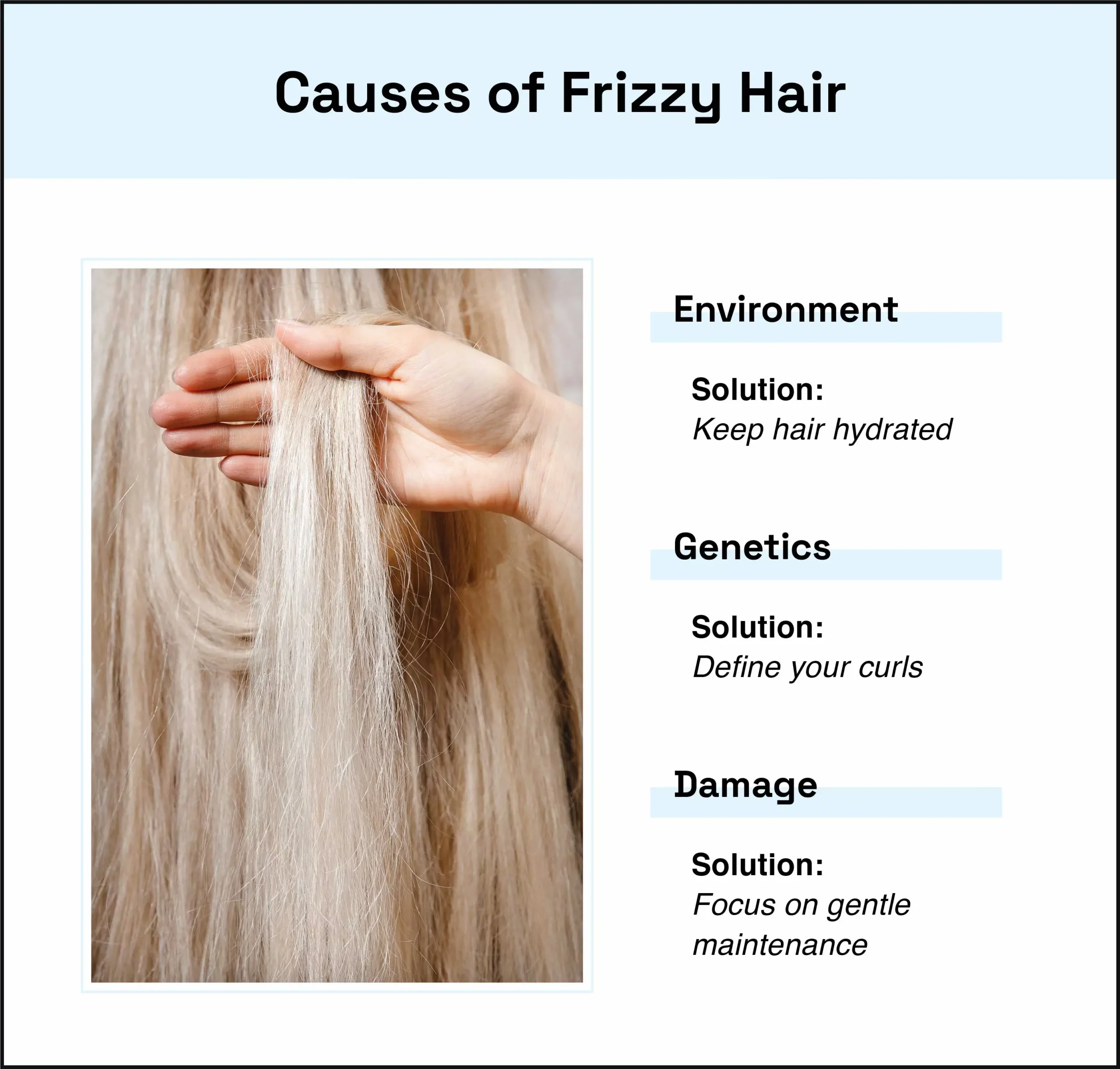 Image explains some common causes of frizzy hair.