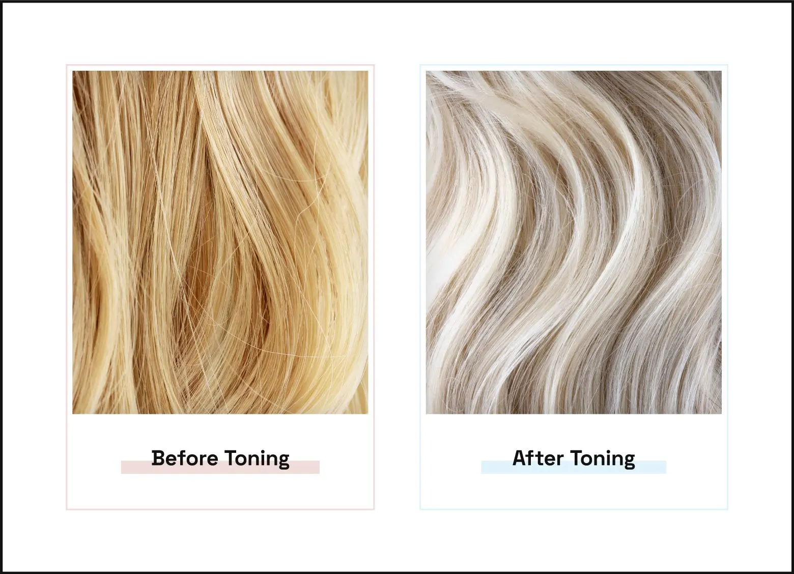 Before and after images comparing results of hair toner.