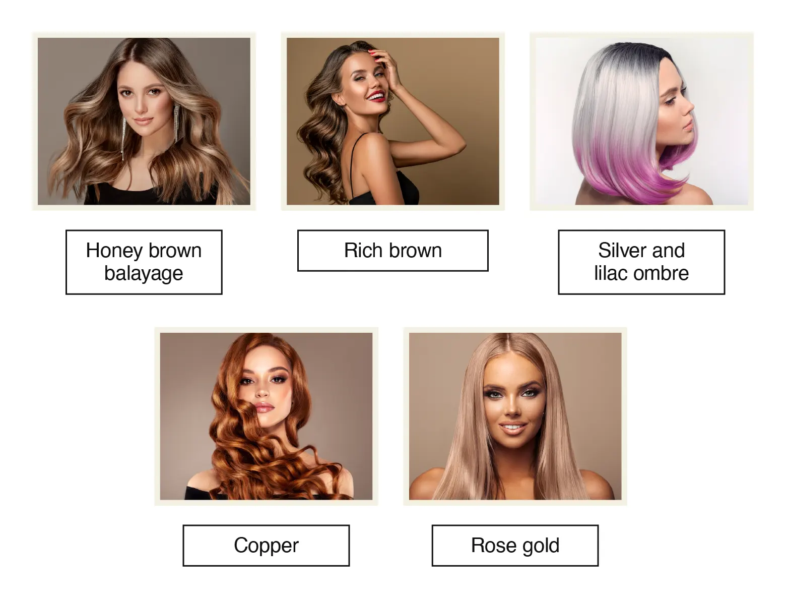 For those with medium skin and neutral undertones, we recommend hair colors like honey brown balayage, rich brown, silver and lilac ombre, copper, and rose gold. 