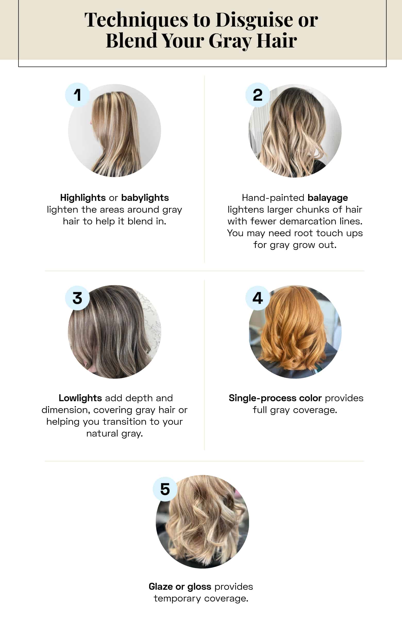 techniques to disguise or blend gray hair