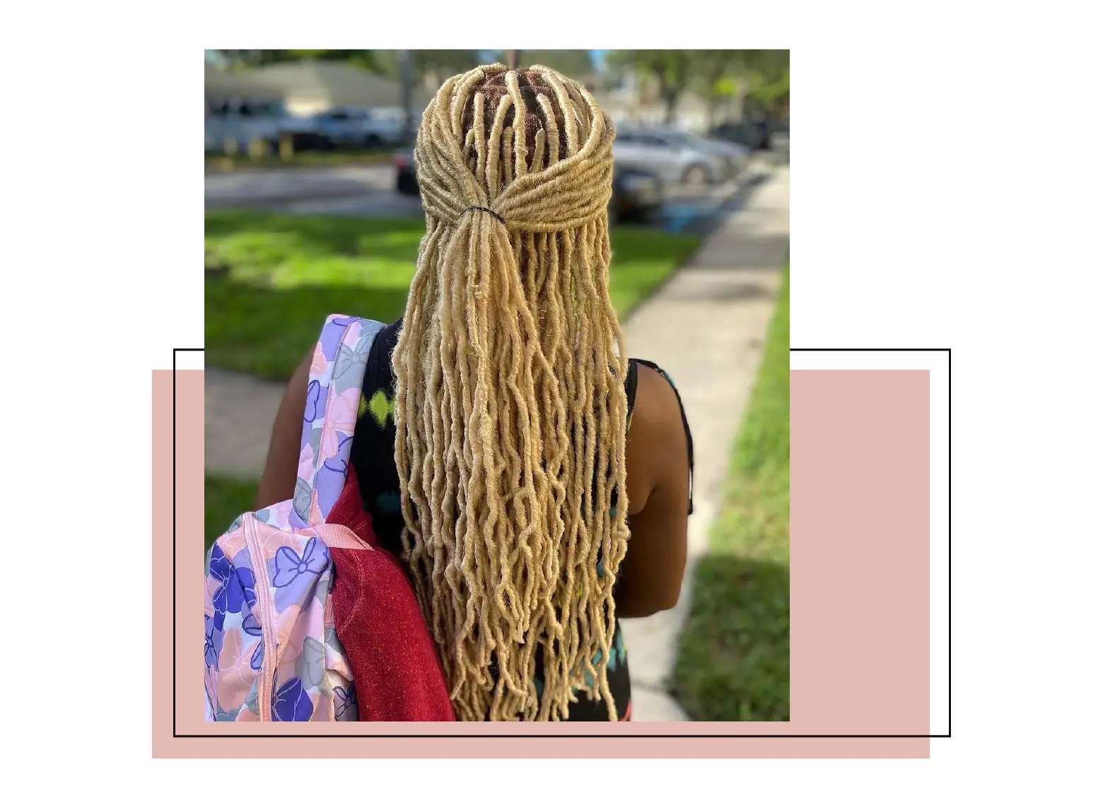Girl with blonde soft locs.
