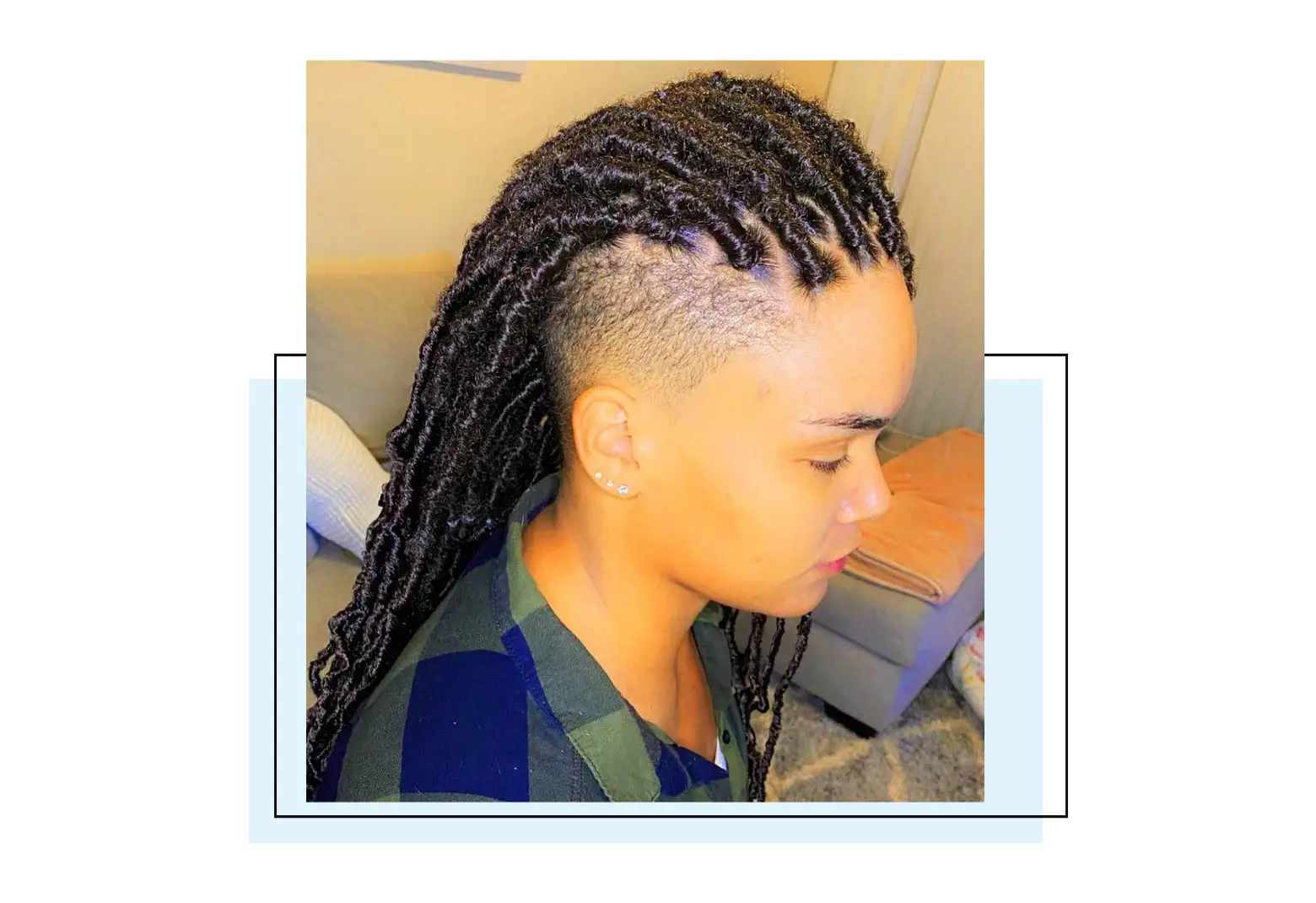 Woman with shaved side soft locs.