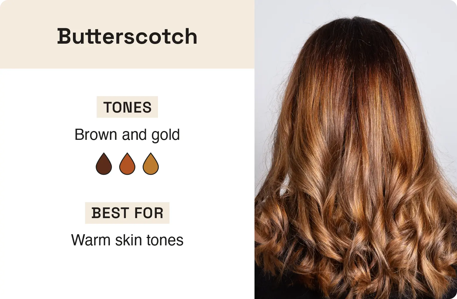 Graphic explaining butterscotch hair and what skin tones it’s best for.