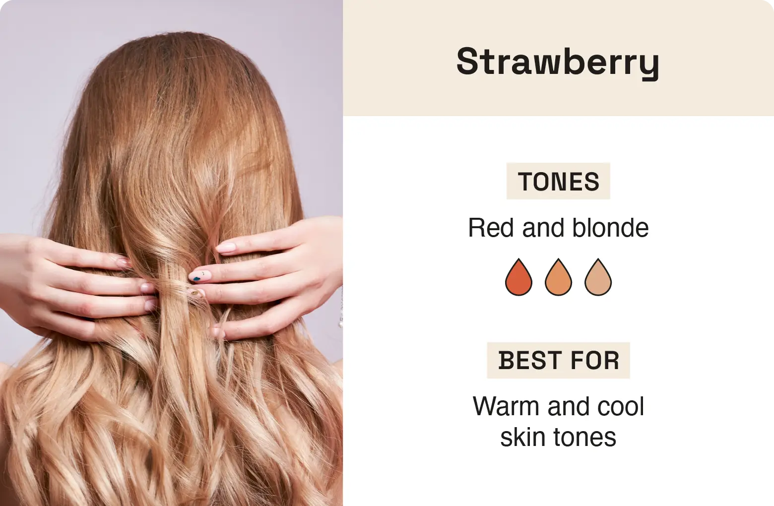 Graphic explaining strawberry blonde hair and what skin tones it’s best for.
