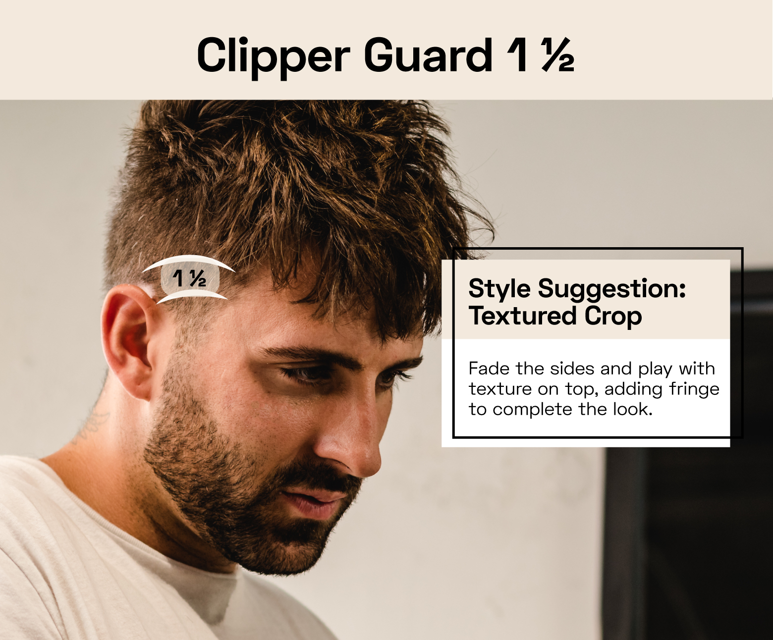 man with clipper guard 1 ½ hair cut