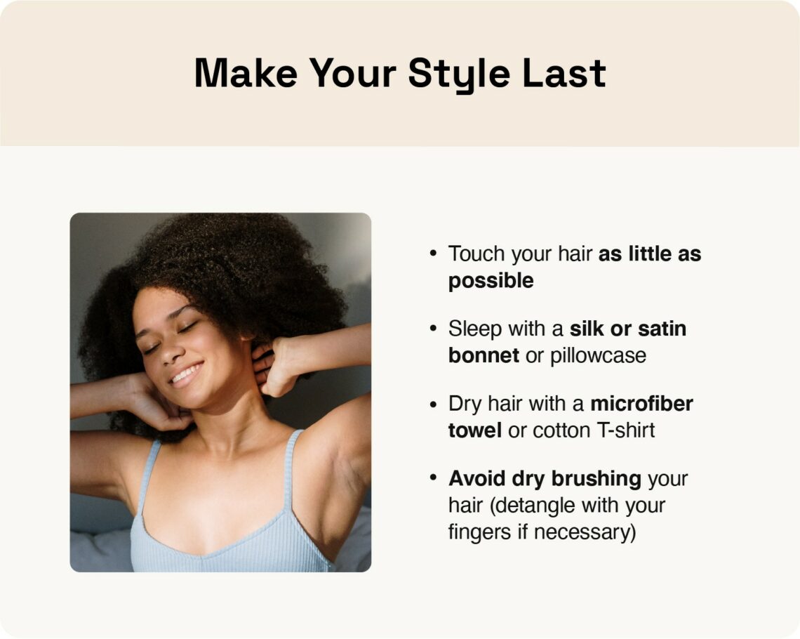  Image shows tips to make a wash-and-go style last